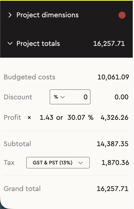 Adding tax to estimate pricing